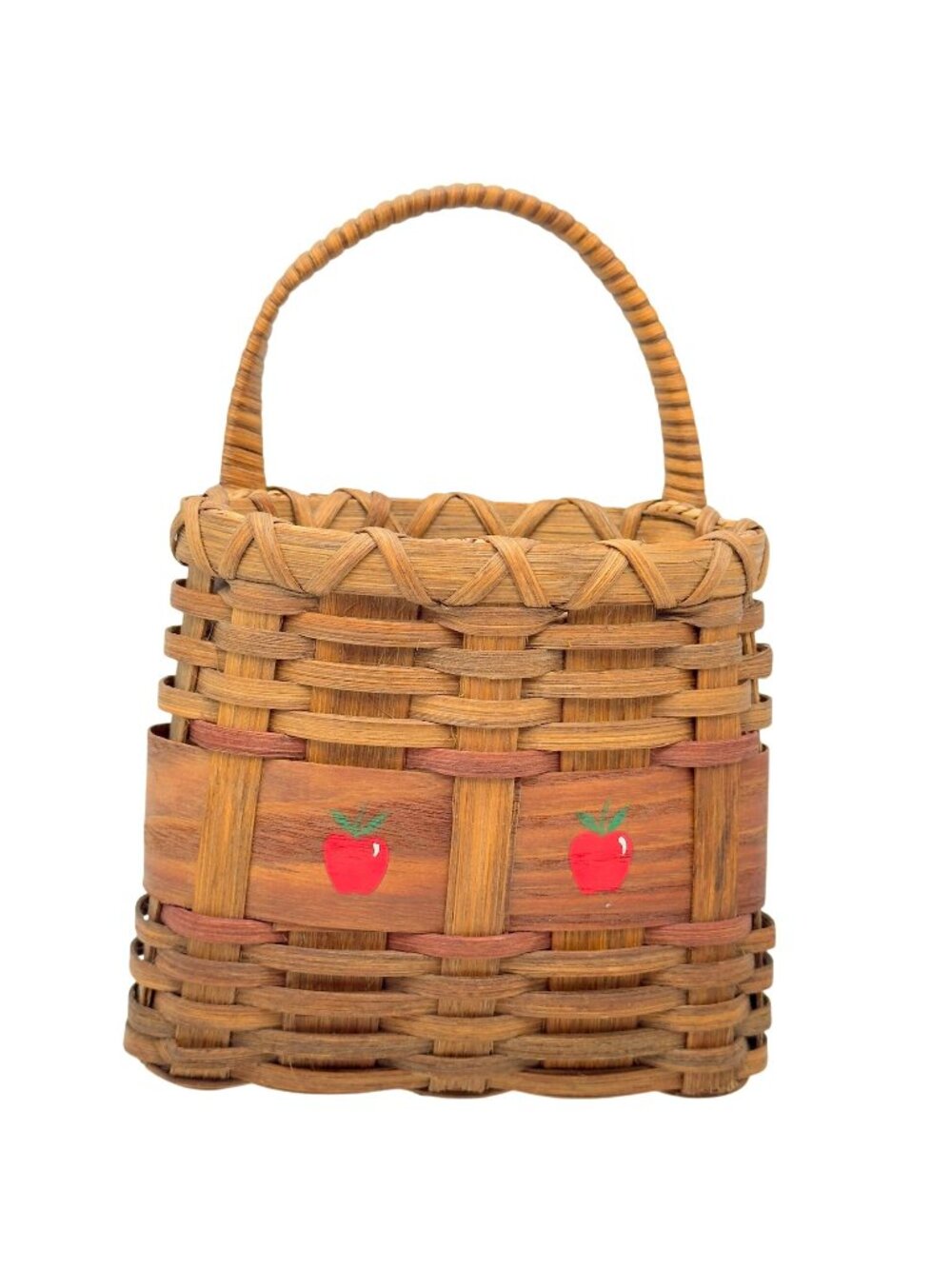 Wicker Wall Basket Painted Apple Design Cottagecore Americana Style Vintage